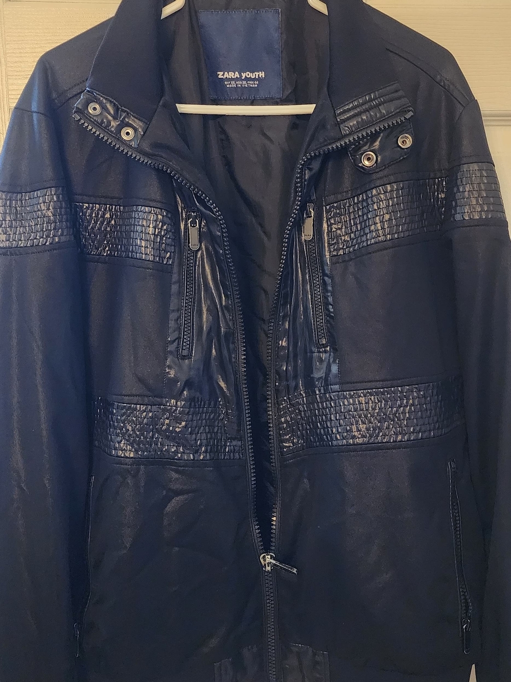 ZARA Youth Black Moto Jacket Faux Leather Zip-Up